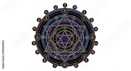 Mystical Esoteric Symbol Circle with Star of David and Runes
