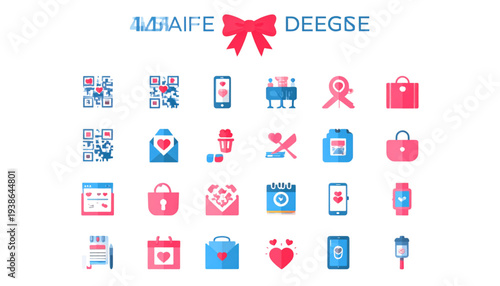 A set of colorful icons representing love and relationships on transparent background