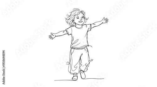 Child running with open arms, illustration depicting joy and freedom in childhood innocence
