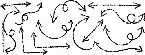 A complex network diagram with multiple arrows and interconnected lines forming a web like structure with various directional flows and patterns