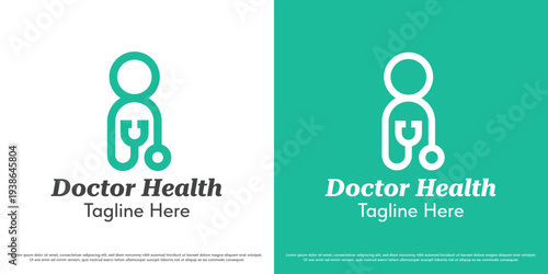 Doctor health logo design illustration vector. Wellness patient silhouette. Pharmacy clinic icon symbol.