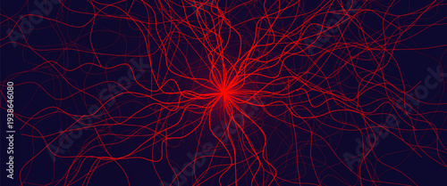 Blood Vessel Vein Wireframe Background, Micro Vascular Veins Lines Structure, Cardio Surgery Medicine Concept. Medical Endovascular Neurovascular Science Therapy Graphic. Vector Illustration.