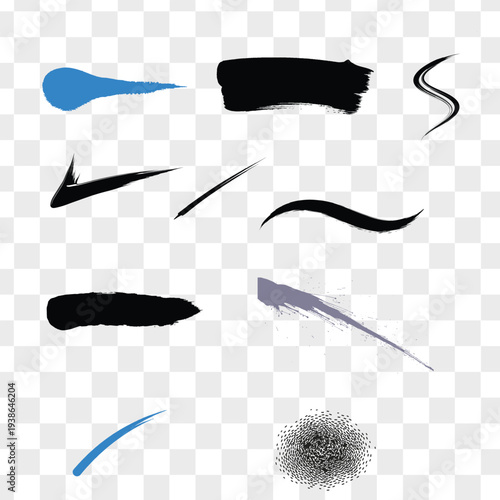 Collection of various brush strokes and artistic elements
