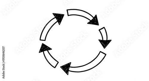 Circular arrows graphic symbolizing a process, cycle, or repetition in a hand-drawn doodle style