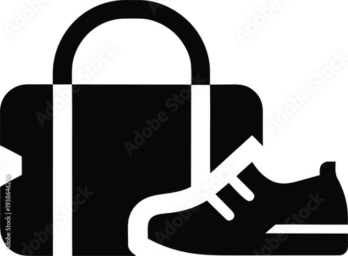 gym bag with shoes silhouette vector illustration on transparent background