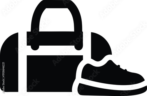 gym bag with shoes silhouette vector illustration on transparent background