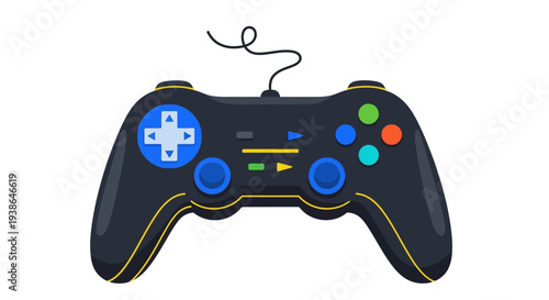 Modern video game controller with buttons and joystick for interactive entertainment and digital gaming adventures