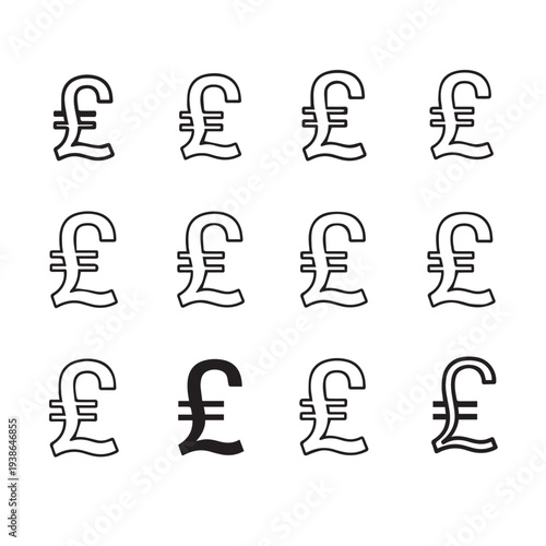 Pound Sterling Symbols Arranged in Grid One Black Rest Outlined