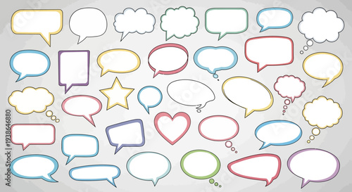 Cartoon vector illustration set featuring a collection of social network speech bubbles and communication icons designed for chat and message dialog sketches