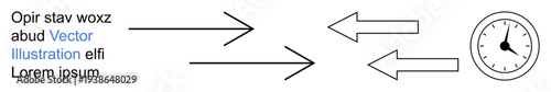 Time management, workflow direction, planning, task prioritization, productivity, scheduling. Arrows pointing to and from a clock. Time management and workflow direction