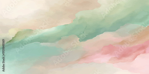 Abstract blue watercolor background featuring fluffy white clouds in a bright sunny sky for a beautiful summer nature atmosphere