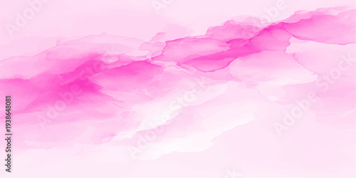 Beautiful abstract watercolor landscape featuring pink rose petals drifting through a bright summer sky with soft white clouds and a clear blue atmosphere