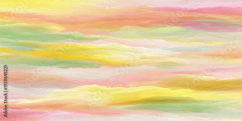 Abstract watercolor background of a beautiful colorful sky at sunset featuring pink and orange clouds over a bright nature landscape