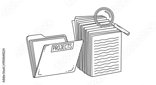 Detailed illustration of documents and a magnifying glass.