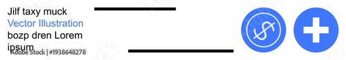 Healthcare, finance, medicine, currency, cross, economy. Two blue circular icons a cross and a currency symbol with clear lines. Healthcare and finance