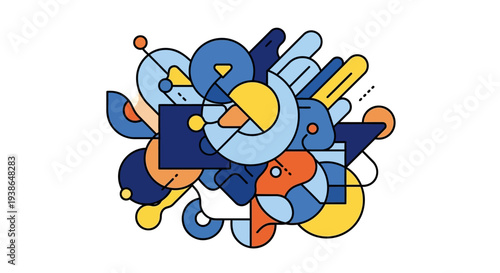 Abstract colorful shapes and forms in dynamic composition.