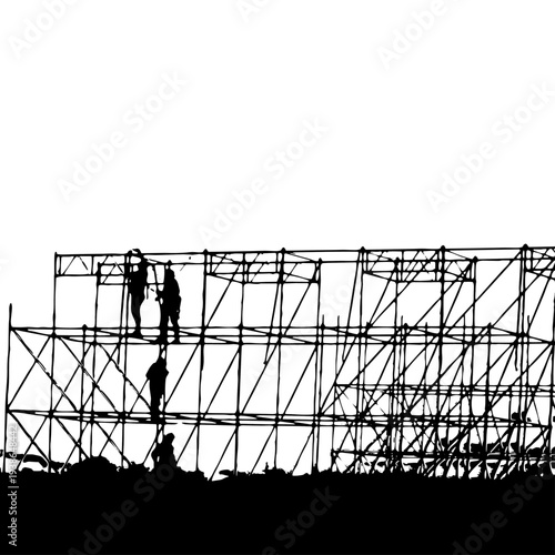 Obreros trabajando sobre andamios