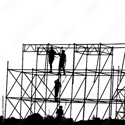 Obreros trabajando sobre andamios