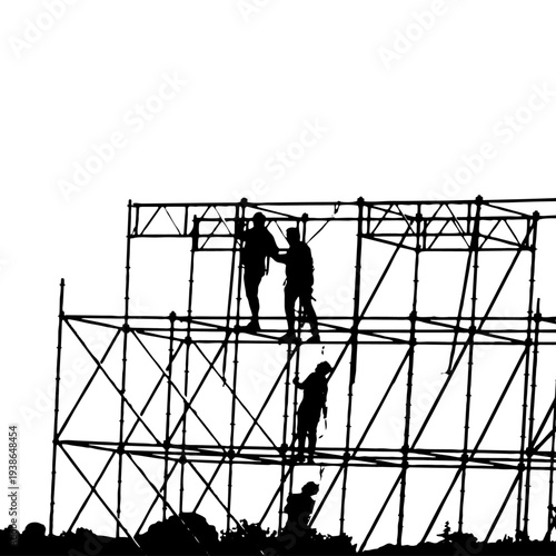 Obreros trabajando sobre andamios