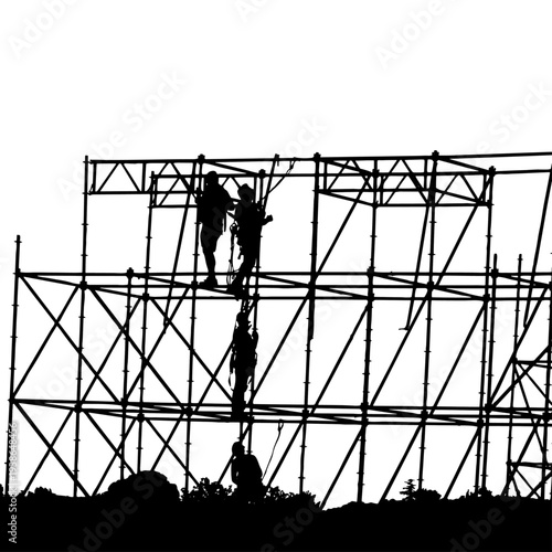 Obreros trabajando sobre andamios