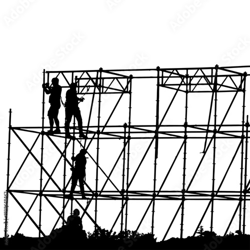 Obreros trabajando sobre andamios