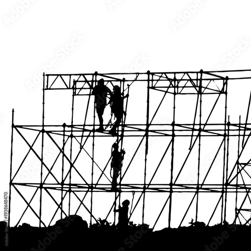 Obreros trabajando en andamios