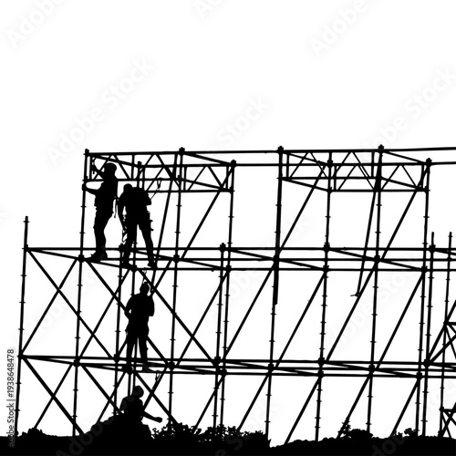 Obreros trabajando sobre andamios