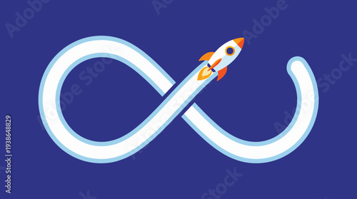 This image portrays a dynamic logo combining a rocket and an infinity symbol, highlighting innovation and boundless possibilities in technology and modern creativity.