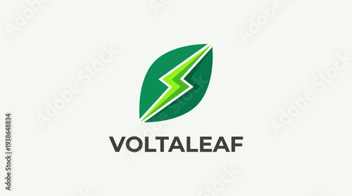 A unique logo featuring a green leaf combined with a lightning bolt, symbolizing renewable energy and eco-friendliness in modern design.