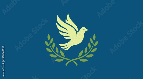 A serene logo design featuring a dove and olive branch, embodying the powerful message of peace, hope, and harmony in a visually impactful representation.