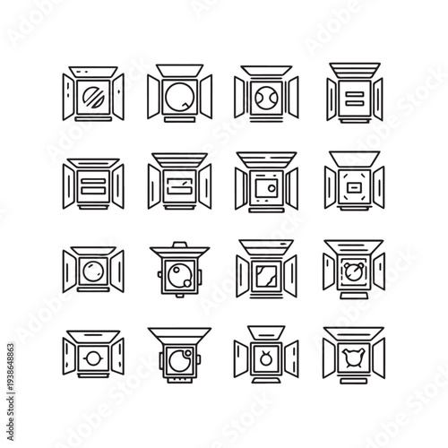 Set of 16 Various Spotlight Icons Linear Style