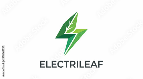 A striking logo combining a leaf and lightning bolt, symbolizing eco-friendly energy, ideal for brands promoting renewable energy solutions or green technology.