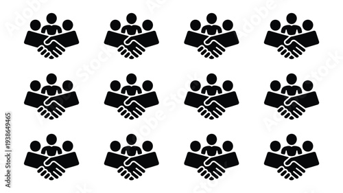 Partnership and teamwork icons set business collaboration symbols handshake and people silhouettes for community and unity concepts