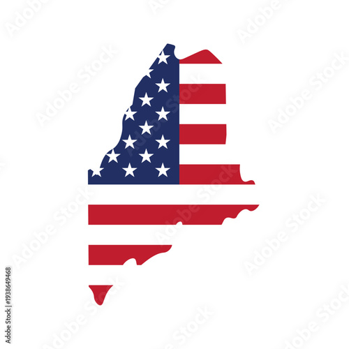Maine map silhouette with American flag