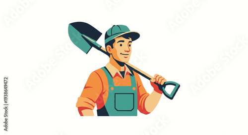 Man with shovel vector illustration for various applications