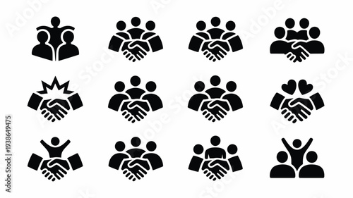 Community partnership silhouette logo set black icons on white background business and teamwork symbols