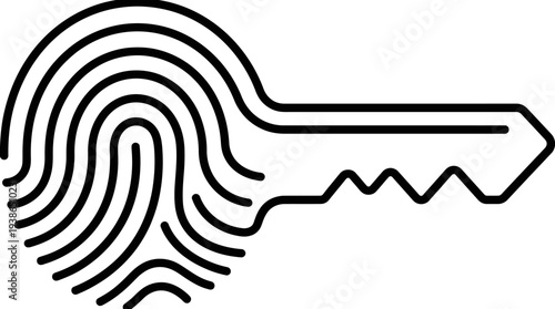 An illustrative vector graphic combining a traditional key design with a modern biometric fingerprint symbol for digital security.
