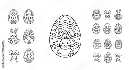 Easter coloring page elements include decorated eggs.