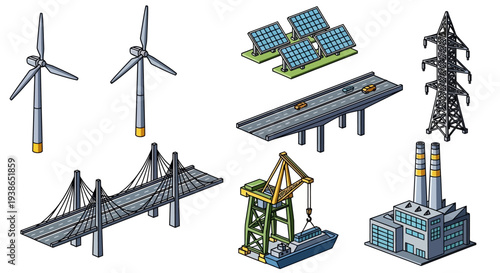 Collection of Industrial and Renewable Energy Infrastructure Elements.