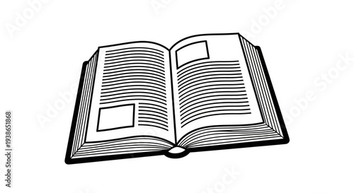 Open Book Illustration A Simple Line Drawing of an Open Book with Text and Image Placeholders