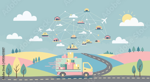 Delivery Truck on Road with Connected Vehicles and Infrastructure.