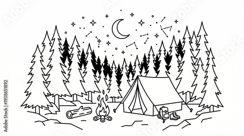 mping tent campfire forest night