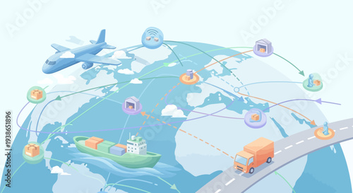Global Logistics and Transportation Network Illustration.