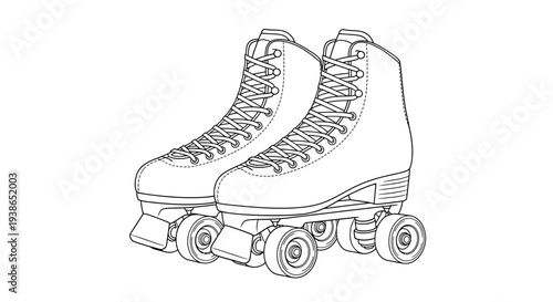 Monochrome vector illustration of classic quad roller skates, representing recreational activities, retro fashion, and an active, fun-filled lifestyle
