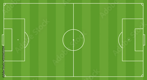 Vibrant green graphic illustration of a regulation-sized soccer field, viewed from directly above, perfect for sports design, game layouts, and athletic themes