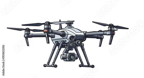 Modern drone with camera on white background.
