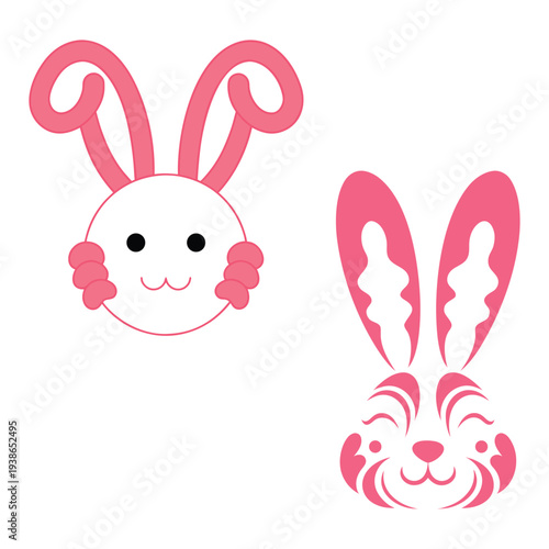Set of Pink Rabbit Head Illustrations
