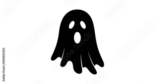 Black Silhouette of a Surprised Ghost with Open Mouth on White Background
