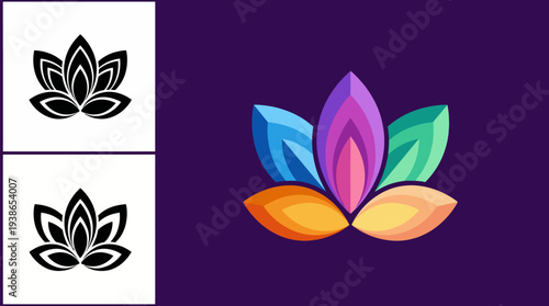 A striking logo of a colorful lotus flower that symbolizes growth, purity, and enlightenment, ideal for wellness, yoga studios, or spiritual brands looking for vibrant imagery.