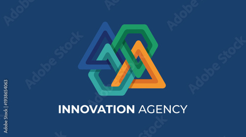 This image presents a vibrant, geometric logo representing a dynamic innovation agency, showcasing commitment to creativity and forward-thinking solutions in design.